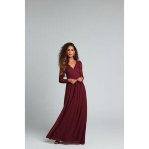 Lulus Awaken‎ My Love Burgundy Long Sleeve Lace Maxi Dress Burgundy M
